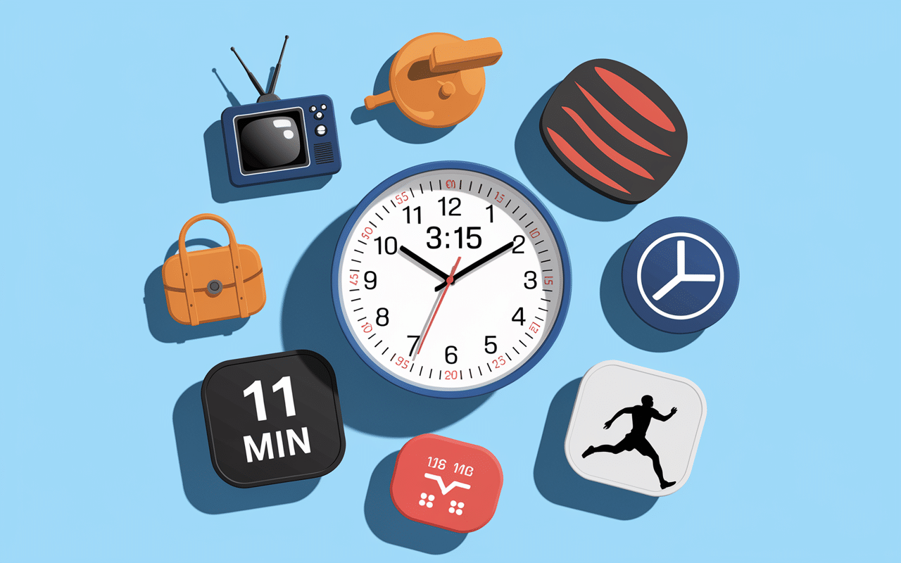 Horloge 3h15, icônes durée NFL.