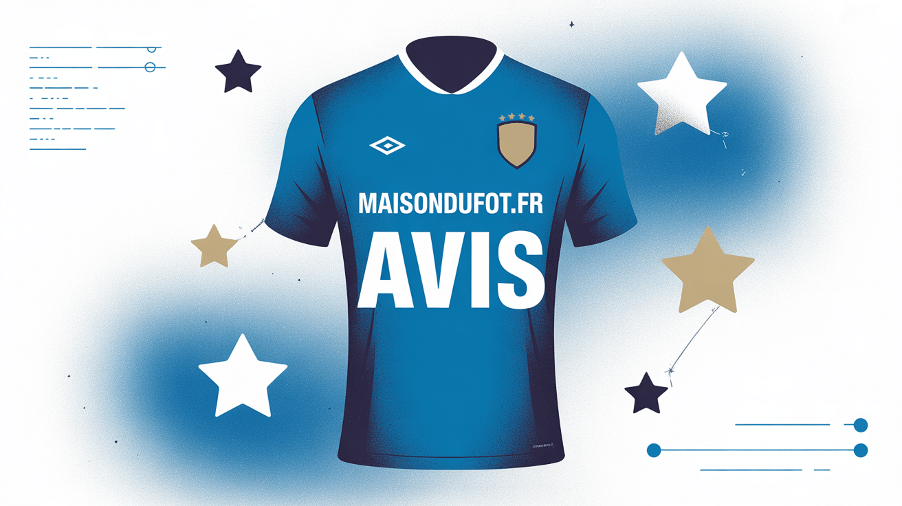 Illustration maillot de football bleu avec étoiles, maisondufoot.fr avis