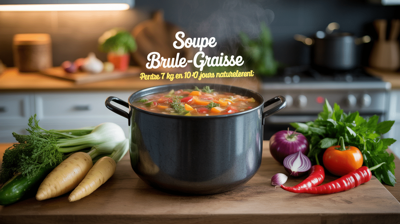 Marmite fumante de soupe aux légumes frais
