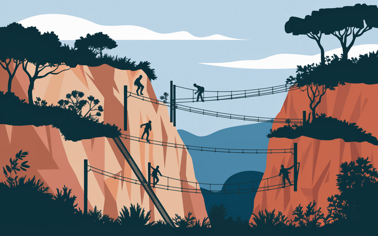 Ravin rocheux avec grimpeurs