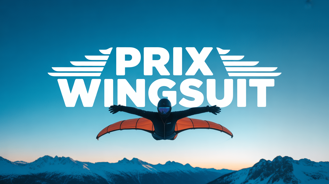 Silhouette en wingsuit volant au-dessus des montagnes enneigées