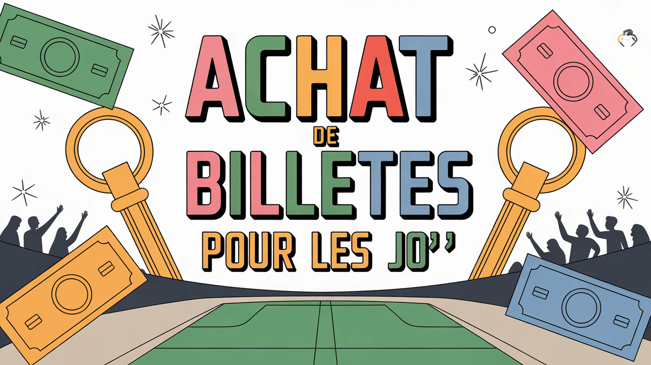 Visuel achat billet JO anneaux olympiques et billets flottants