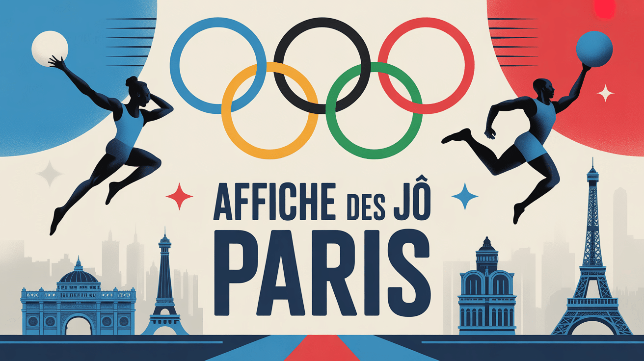 affiche jo 2024 visuel coloré monuments paris