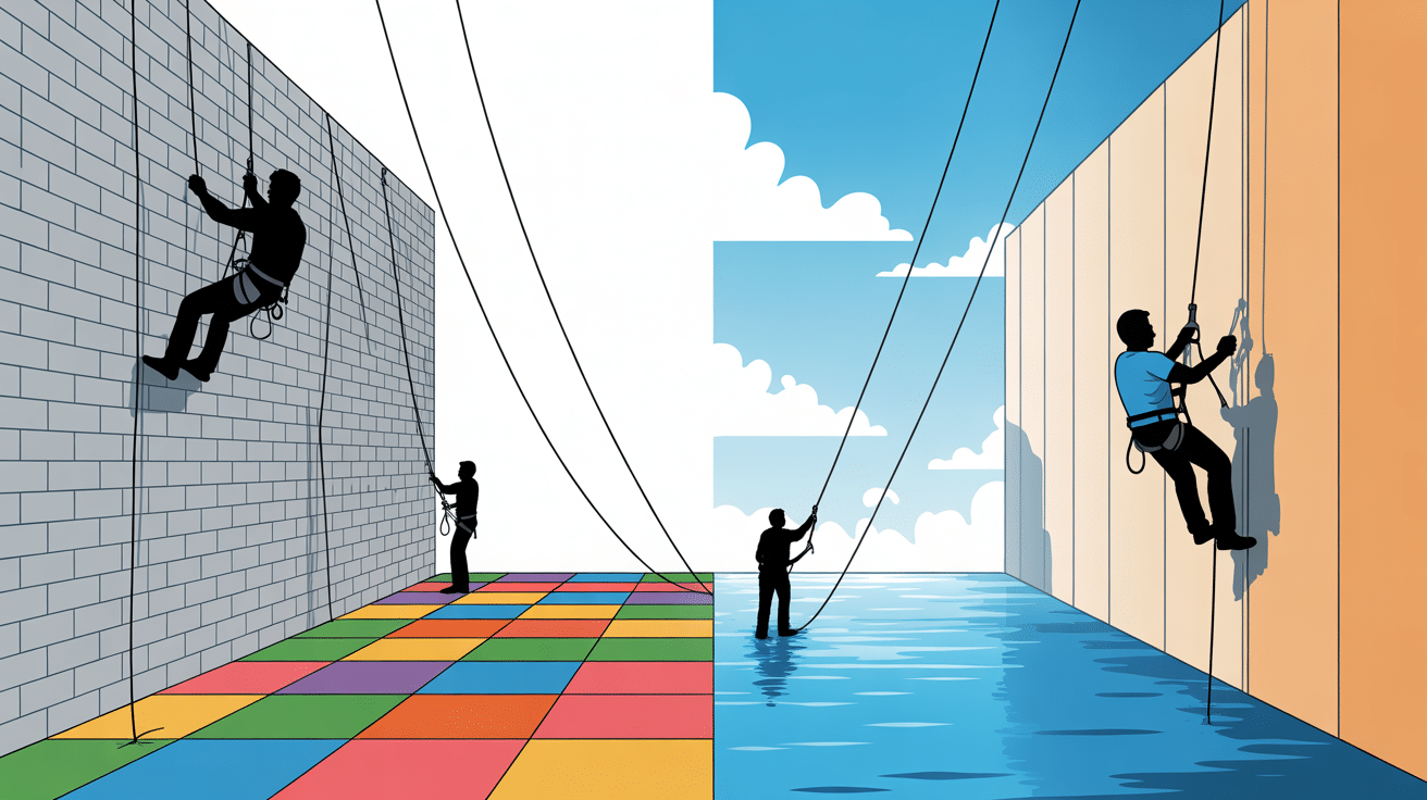 Mur de bloc escalade et mur à corde comparaison
