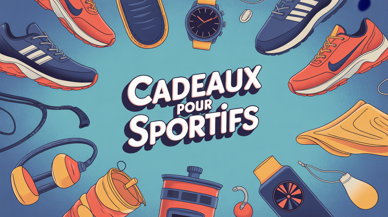 Illustration de cadeaux pour les sportifs équipements variés