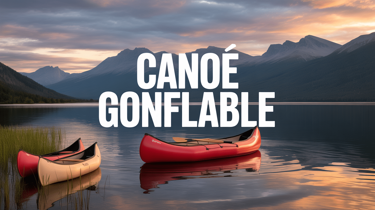 canoe gonflable rouge sur berge au coucher du soleil