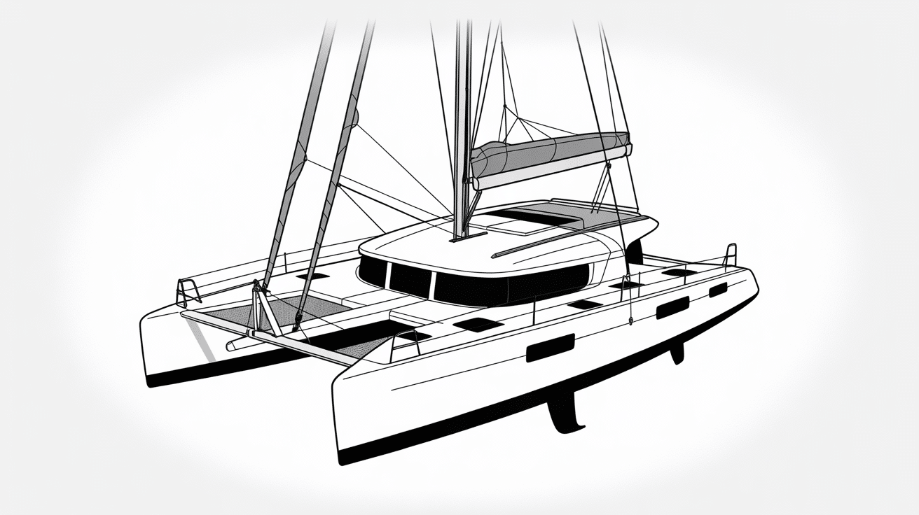 hobie catamaran 16 schéma avec équipements et annotations techniques