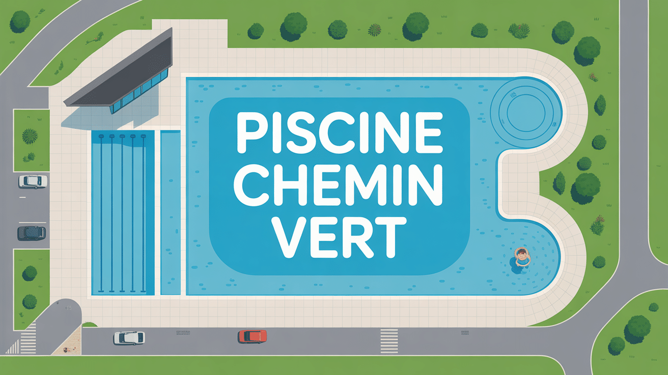 Vue piscine Chemin Vert bassin principal et bâtiment