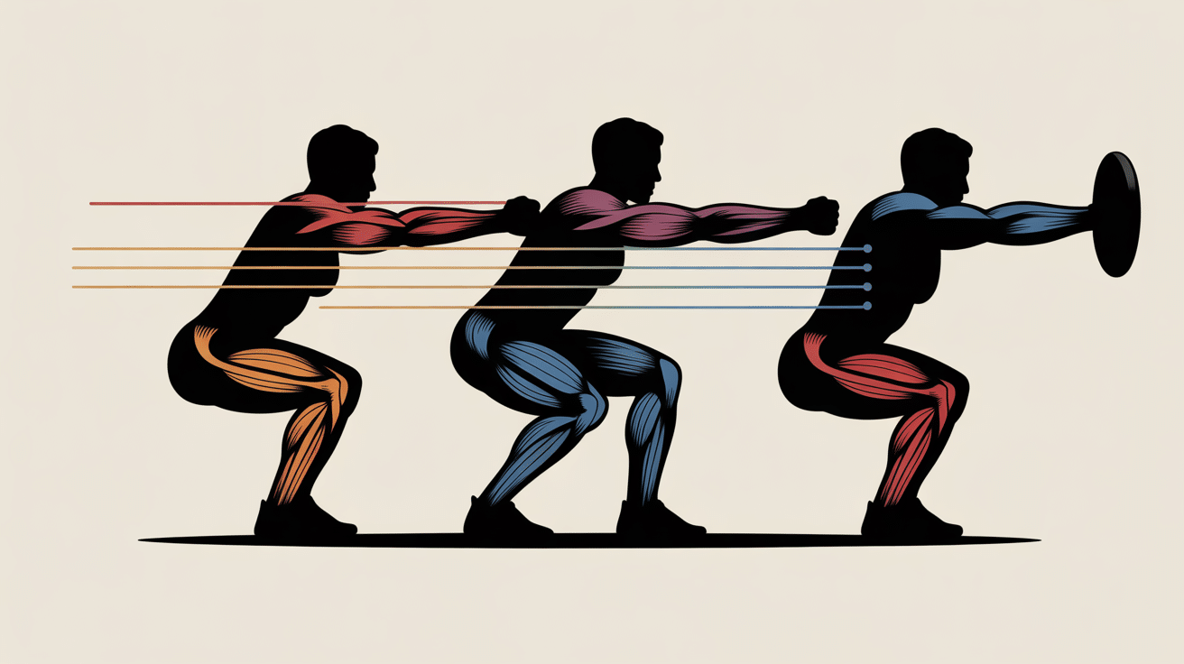 Silhouettes pistols squat montrant force équilibre mobilité