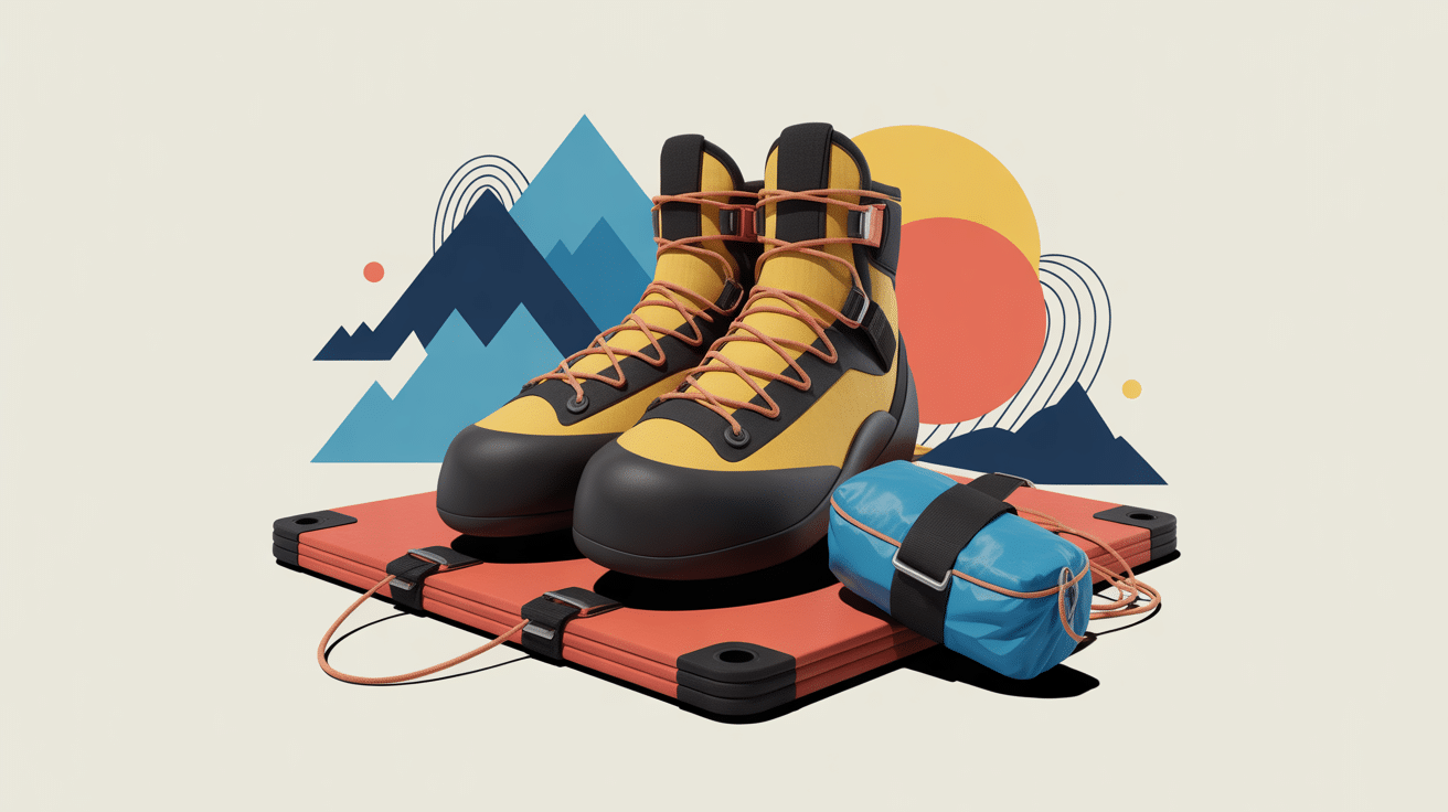 Équipement escalade bloc chaussons magnésie tapis