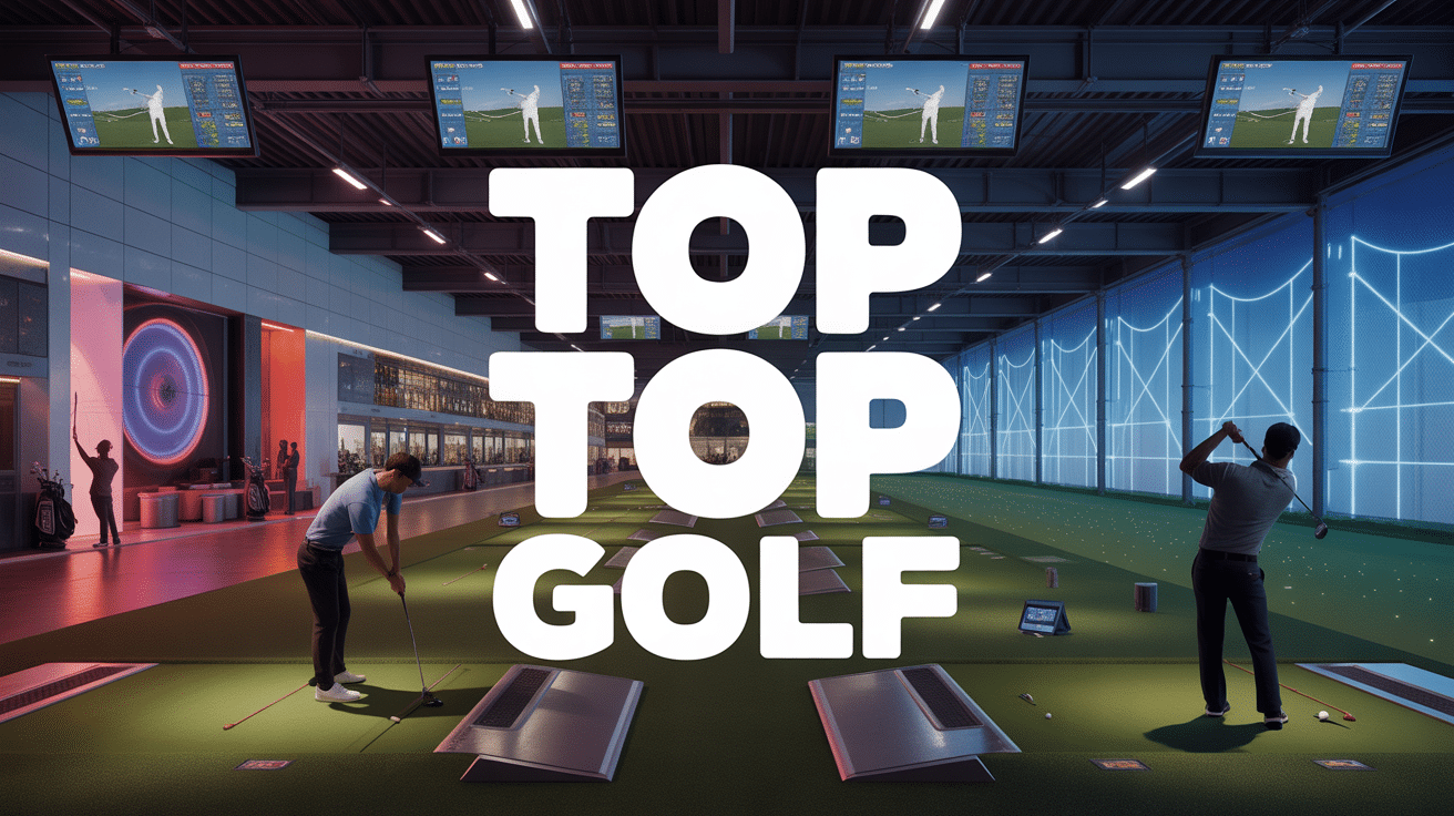 centre top top golf indoor avec baies de frappe et écrans