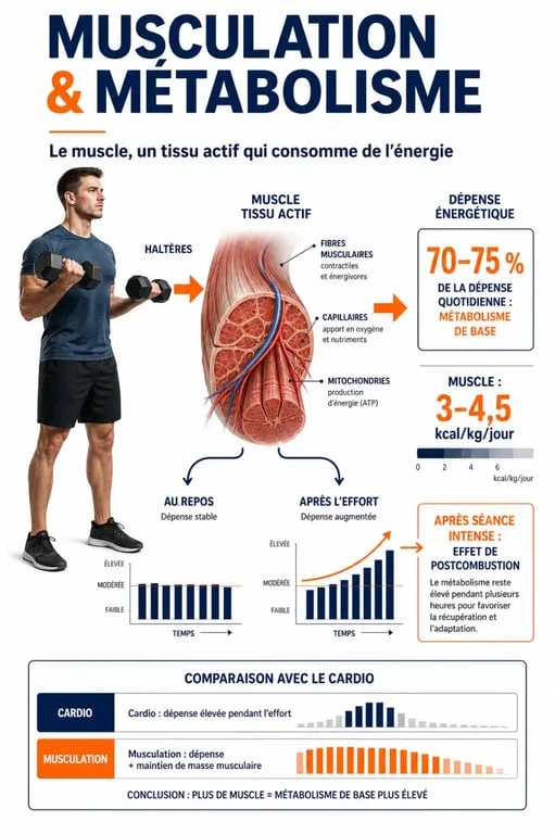 Infographie métabolisme et musculation : impact du muscle sur la dépense énergétique