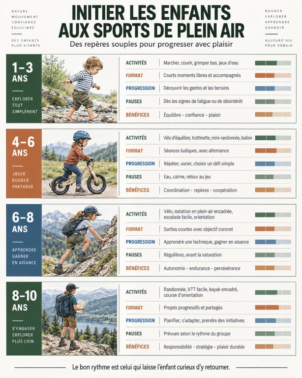 Infographie pour initier ses enfants aux sports de plein air selon l’âge
