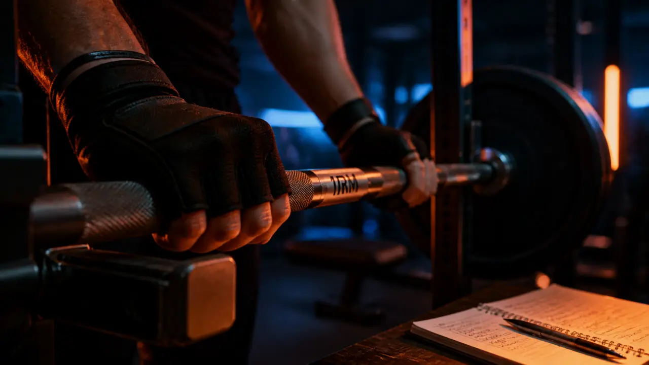 Musculation pour la force : barre olympique avec étiquette 1RM